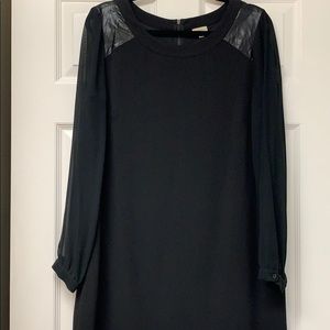 Cremieux Black Sheer Sleeve Faux Leather Shoulder